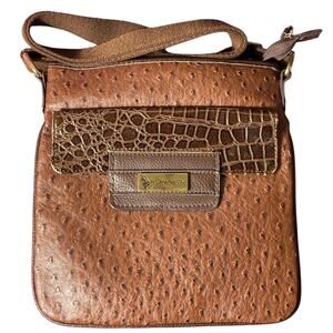 Faux Leather Ostrich Vinyl Brown crossbody Embossed two tone bag US Polo Assn